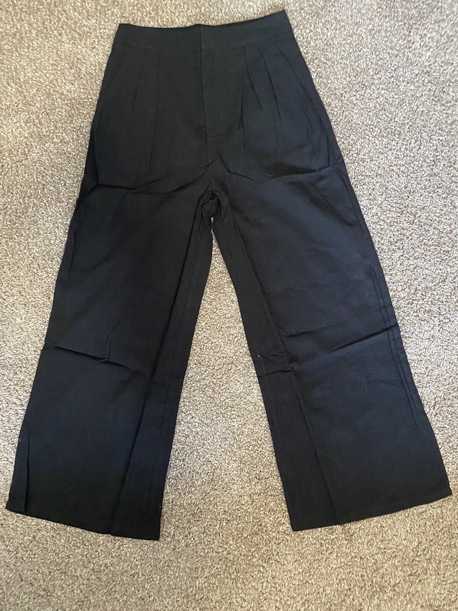 Shein Women's Basic Pull On Pleated Dress Pants w/ Pockets Black