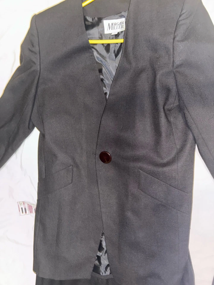 Chaqueta Morgan Miller Negra 2 Botones Pecho Único Con Falda Traje Talla 12 Foto 2 de 4