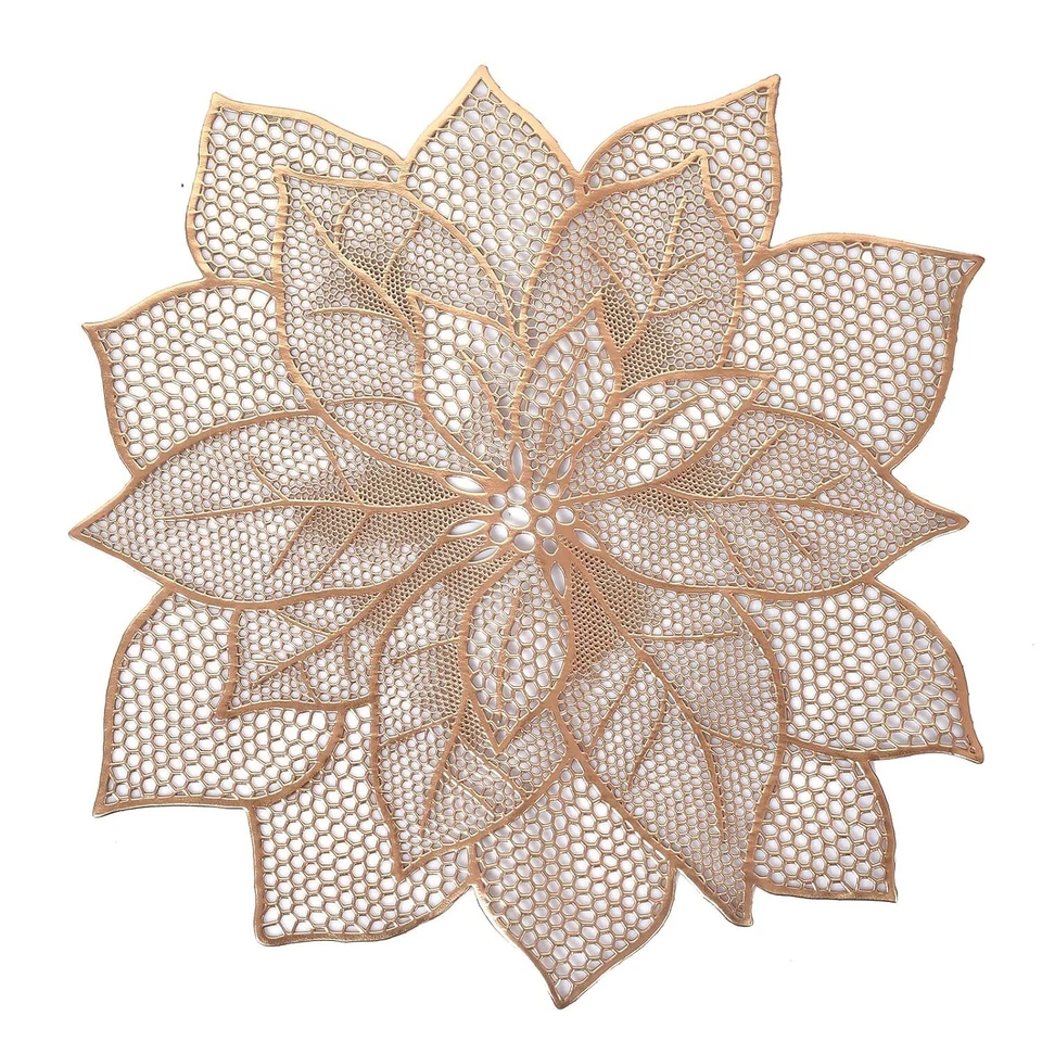 Non-Slip Flower Design Soft Leather Table Placemats, Set of 4 Copper - Image 2 of 4