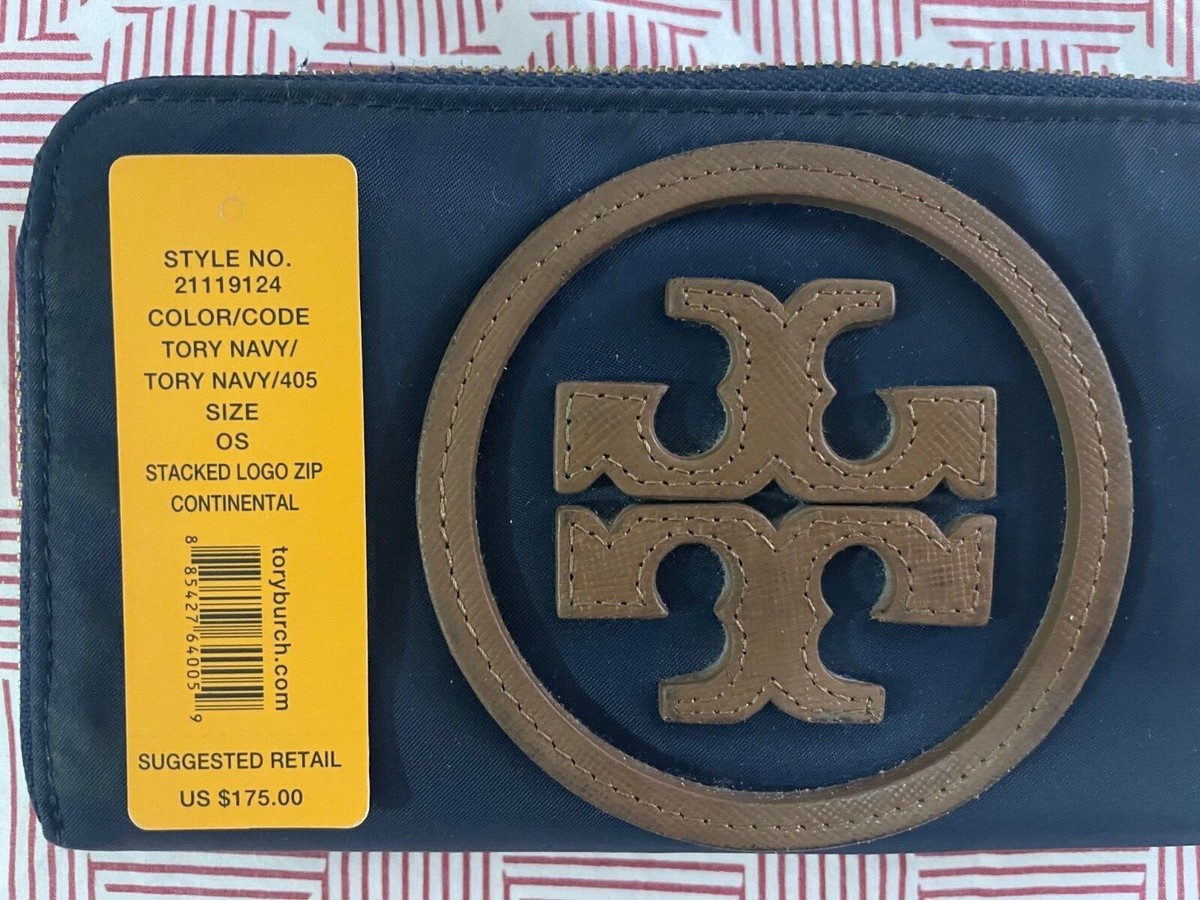 Tory Burch Stacked Leather Logo Zip Continental Wallet Vintage