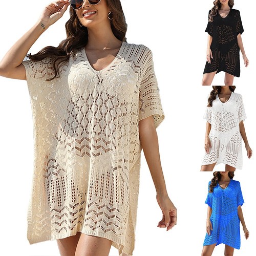 Versatile Women's Beach Cover Up Blouse Hollow Out Knitted Swimsuit