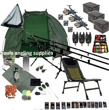 Carp Fishing Set Up Kit Full 3 Rod Rods Reels Chair Tackle Shelter Net Bait .