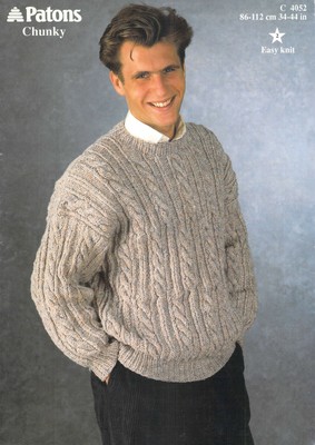 Knitting Pattern Patons Chunky Men's Cable Sweater Easy ...