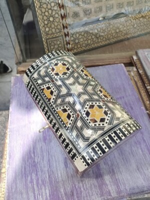 Antique wooden seashell jewelry box, handcrafted from ancient Egyptian  heritage