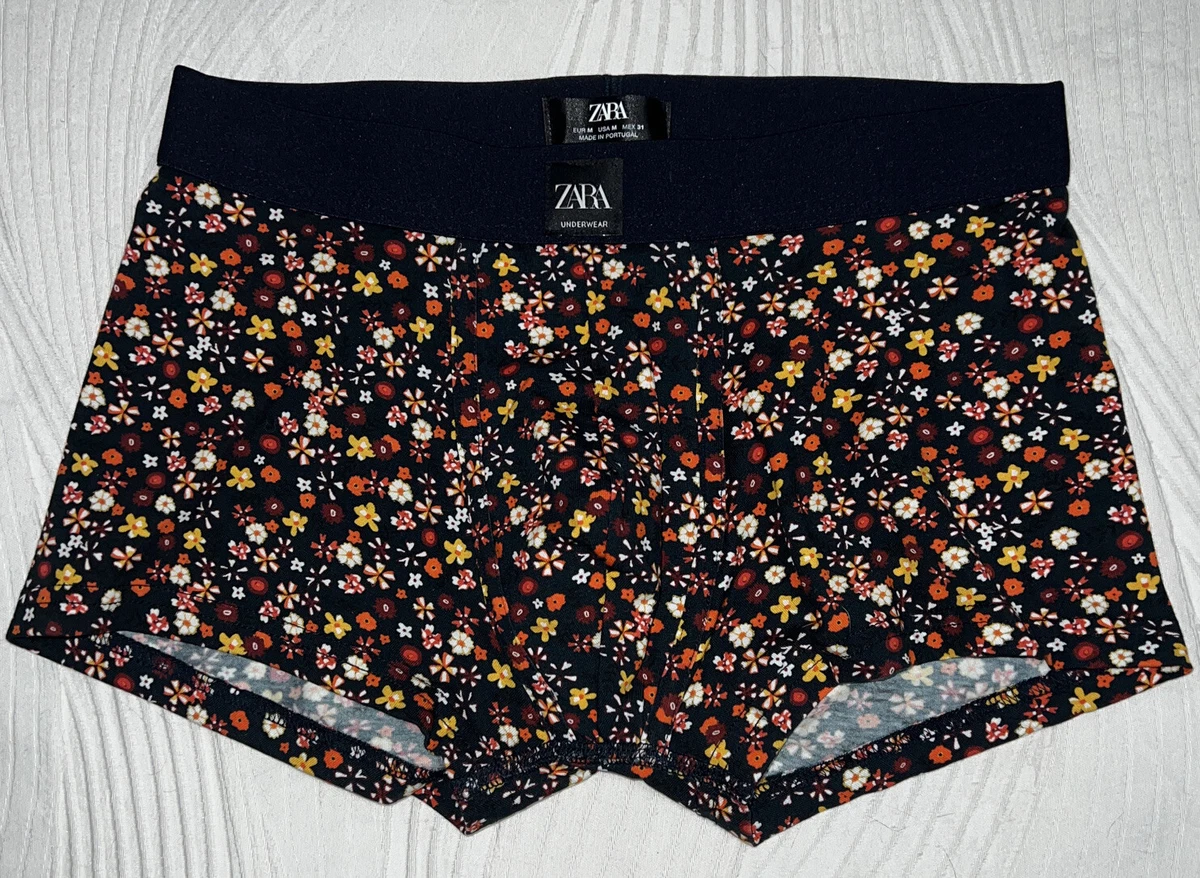 ZARA Mens Medium Underwear Boxer Flowers Elastic Waist Front Pouch