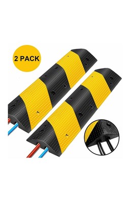 Reliancer 2PC Rubber Traffic Speed Bumps w/ 2 Channel Heavy Duty Modular...
