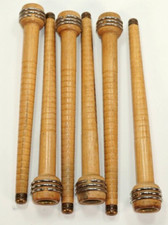 6 Wood Quills Bobbins Spools Spindles Metal Brass Tip from an Industrial Mill