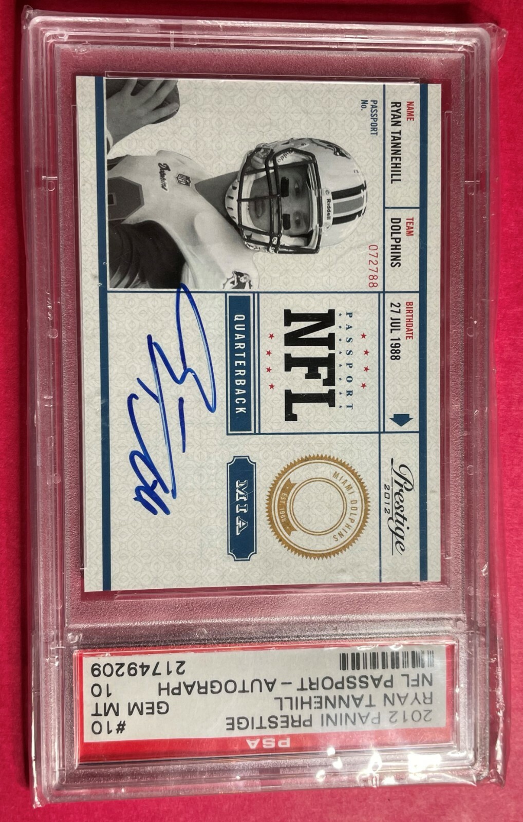 Ryan Tannehill Panini Prestige NFL Passport #10 Autograph