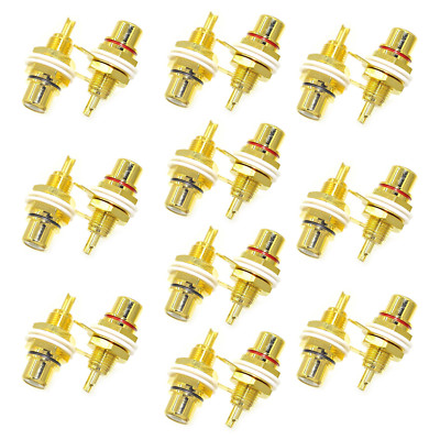 20 Pcs 24K Gold Plated RCA Female Chassis Panel Mount Jack Socket Connector