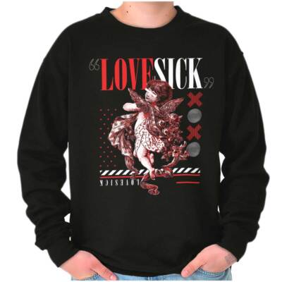 Valentine's Day Love Sick Baby Angel Statue Womens or Mens Crewneck Sweatshirt