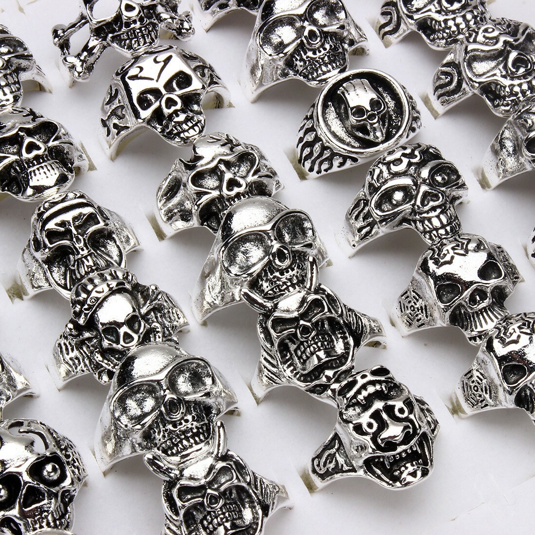Wholesale 20pcs Gothic Punk Skull Antique Silver Vintage Rings Mix Style  Jewelry