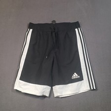 Adidas Athletic Shorts Mens Medium Black White 3-Stripe Drawstring Logo
