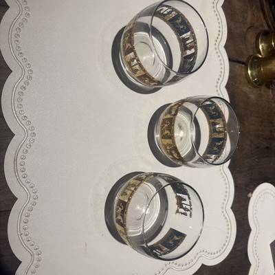 Vintage Mid Century Colony 22K Carousel Roly Poly Barware Glasses Set of 3