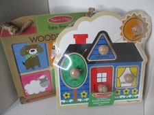 2 Melissa  Doug wooden Jumbo Knob Puzzle First Shapes House Farm Friends