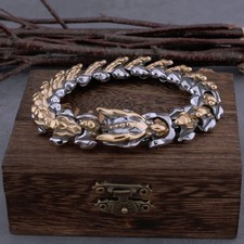 Nordic Vikings Retro Keel Bracelet Mens Stainless Steel Dragon Gold Jewelry Gift