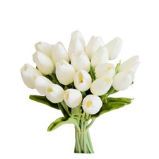 Mandy's Artificial Tulips 20 Stems White PU Faux Flowers for Wedding Home Dec...