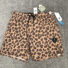 Vissla Board Shorts Mens Medium Brown Big Cat 16.5  Ecolastic Leopard Swim NEW