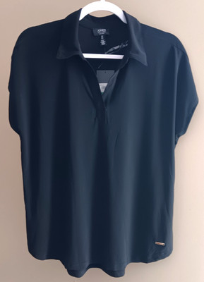 NWT Jones New York Womens L Top  Short Sleeve Black V Neck