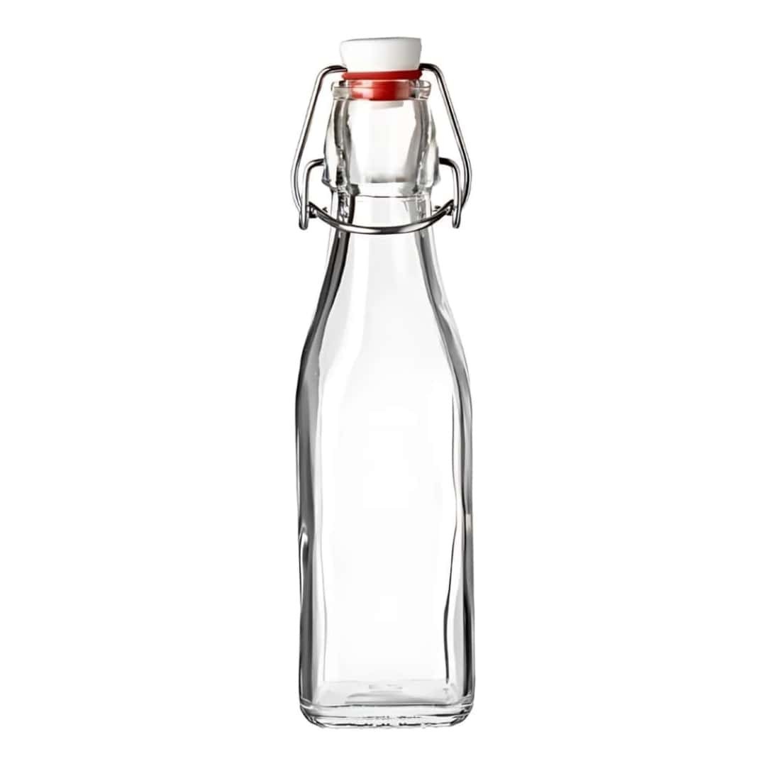 Bormioli Rocco Swing Square Glass Bottle, Airtight Mechanical Stopper, 0,25lt