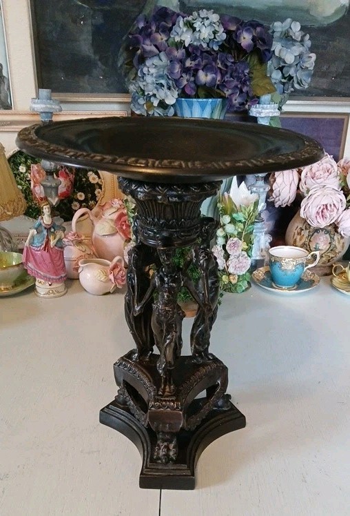 Vintage Bronze Tazza Centerpiece Dish w/ 3 Figural Art Deco Nouveau Women 14”