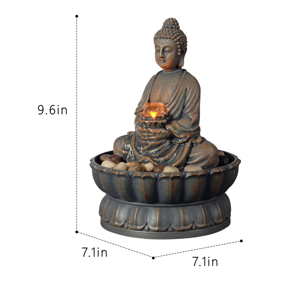家居装饰 9.6 英寸桌面喷泉精致微笑坐佛喷泉 De... — 第 3/4 张图片