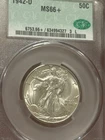 1942 D Ms66 Plus + Walking Liberty Half Dollar graded by Cac
