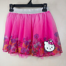 Hello Kitty Girls Pink Floral Tulle Tutu Skirt Size 10/12 L Silver Waistband
