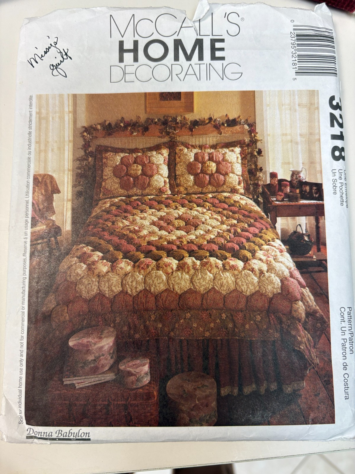 McCalls 3218 sewing pattern: PUFF QUILT Grandmother's Flower Garden  UNCUT
