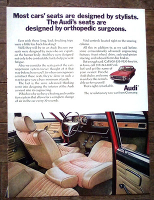 1970 Audi: Seats Are Designed by Orthopedic Surgeons Print Ad