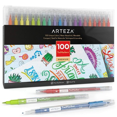 Dual Tip Brush Markers, Set of 100, Art Markers with Fine and Brush Tips, Dua...