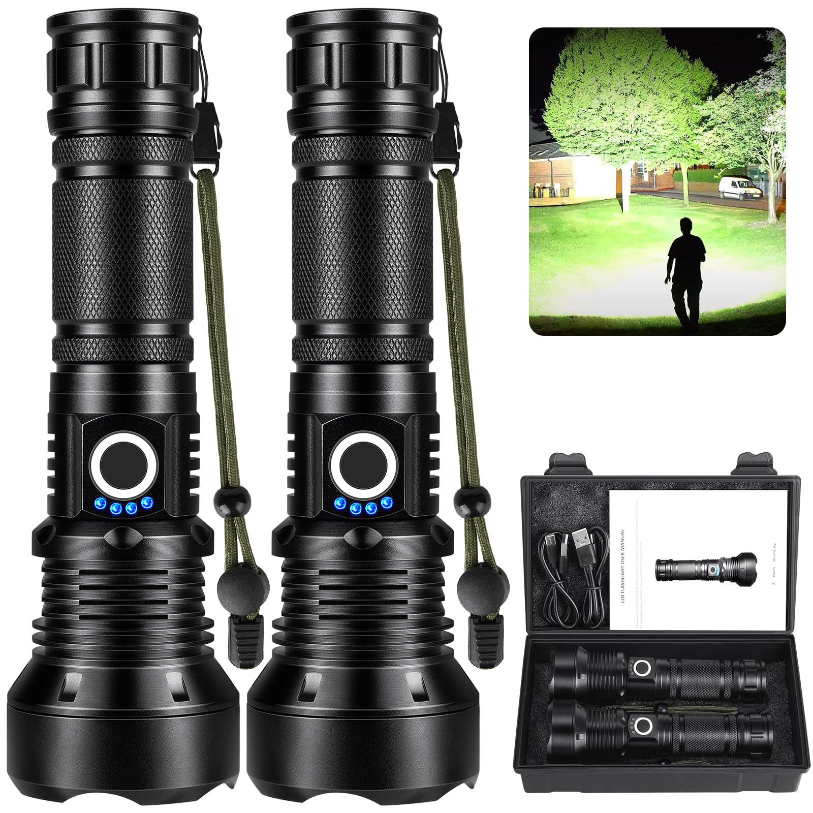 2 Pack Rechargeable Flashlights with 990000 Lumens Super Bright Light