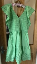 Gap Ladies Flutter Sleeve Eyelet Smocked Mini Dress Women’s Jamaica Green Size L