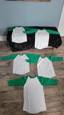 Lot of 5 Vintage Russell Athletic KIDS Baseball Tees Green White Raglan USA MADE