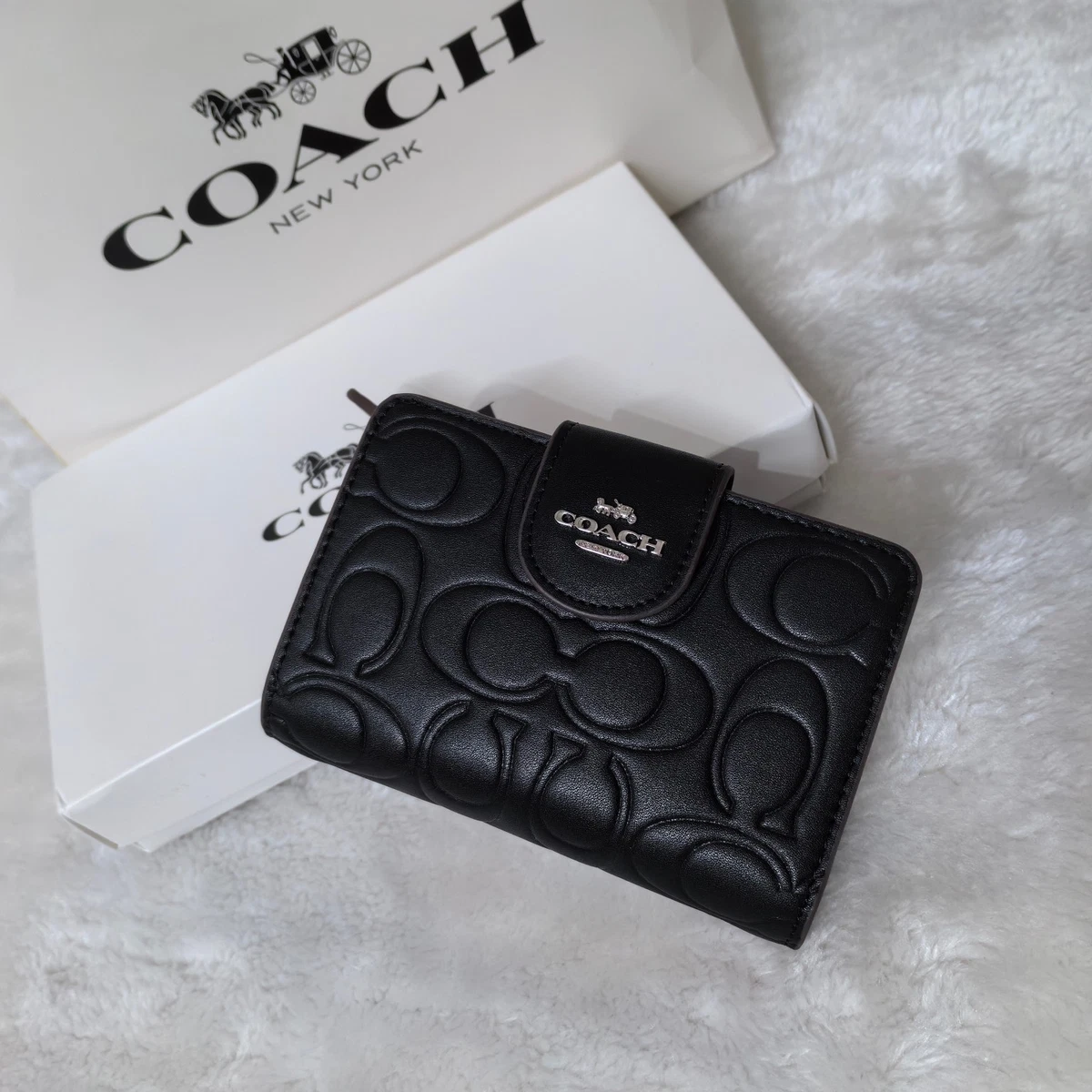 COACH CM241 Medium Corner Zip Wallet With Signature Black outlet
