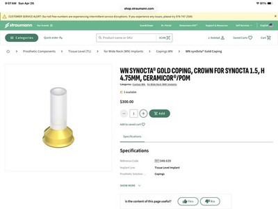 Straumann Gold Coping Crown 
