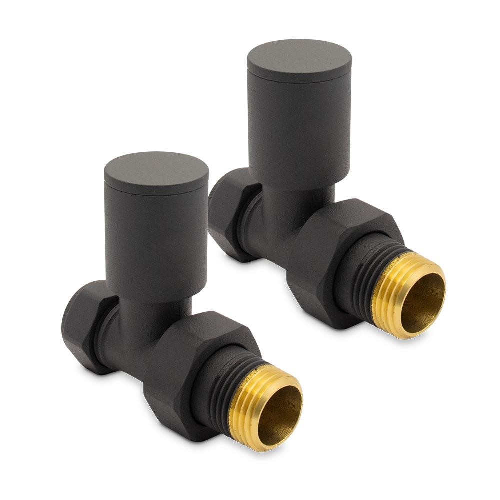 Straight Round Top Valves Basalt Grey RAL 7012 for Radiators & Towel Rails
