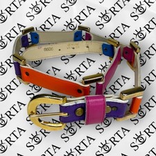Vintage 1970s Colorful Abstract Gold Tone Leather Belt Size M
