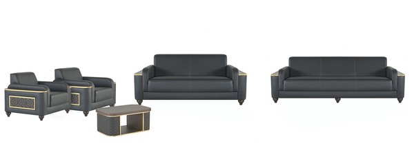 Schwarze Wohnzimmer Sitzgarnitur Designer Dreisitzer Sessel Couchtisch-image