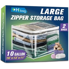 10 Gallon Large Storage Bag for Clothes, Zipper Clothing Storage Bag, Clear O...