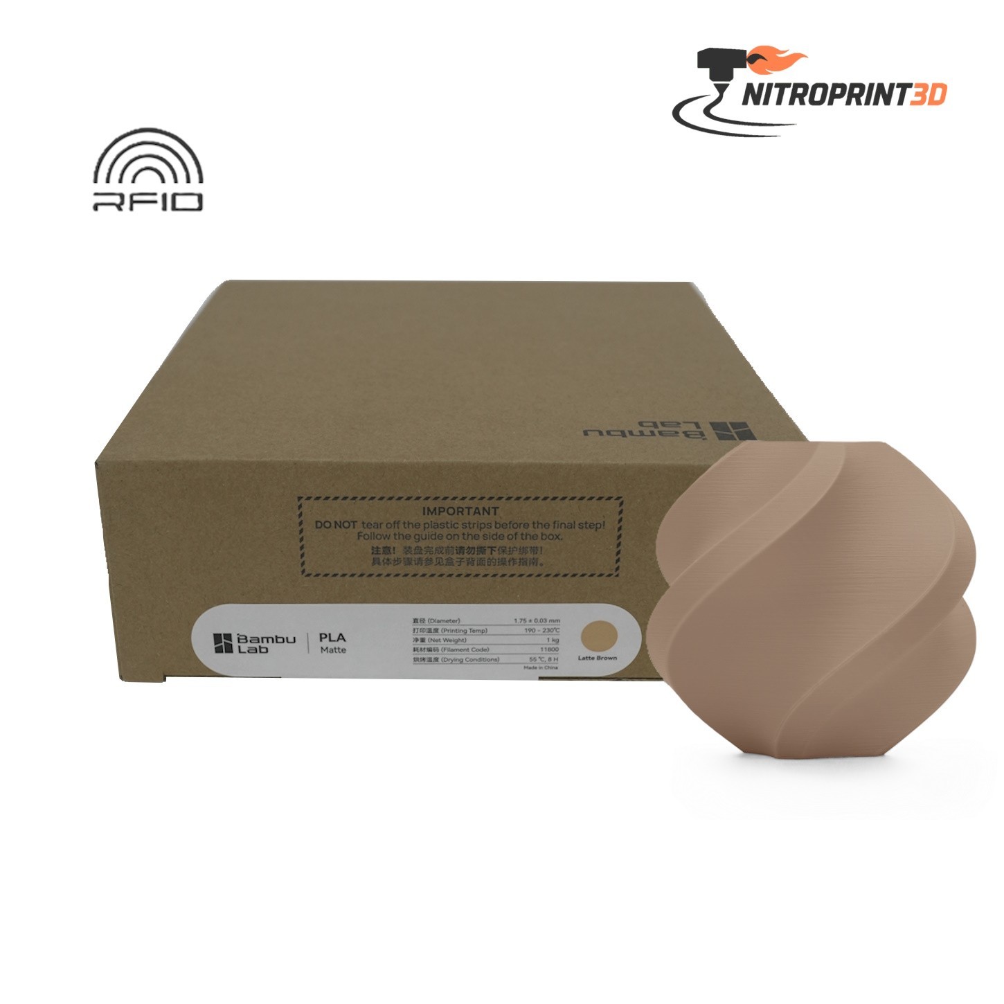 Bambu PLA Matte Latte Brown - Milchkaffee Braun  1kg 3D Drucker Filament AMS