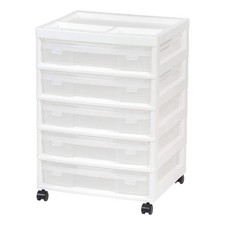 5 Drawers Plastic Scrapbook Rolling Storage Cart with Organizer Top and Casters,
