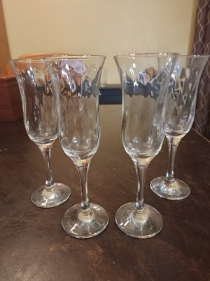 Set Of 4 Pasabahce Circle Art Of Glass Crystal Champagne Flutes Wine Glasses