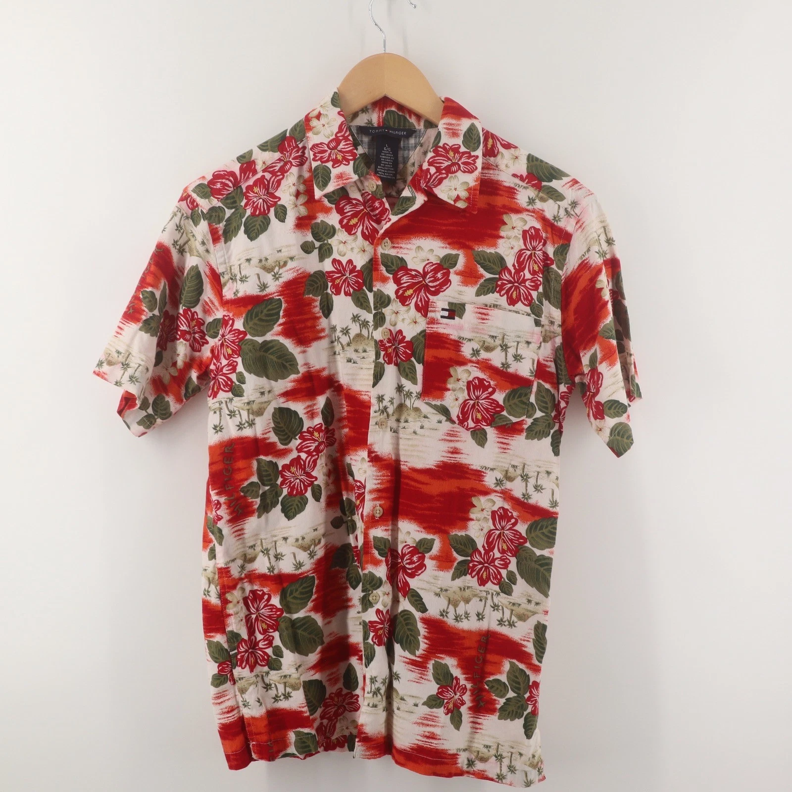 Tommy Hilfiger Shirt Mens Large Hawaiian Tropical Floral Hibiscus Red Excellent
Opens in a new windo