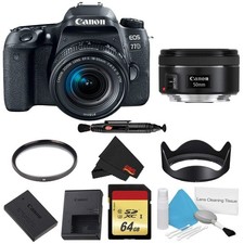 Canon EOS 77D DSLR Camera 18-55mm Lens Bundle w/Memory Kit  50mm Lens Intl Mo