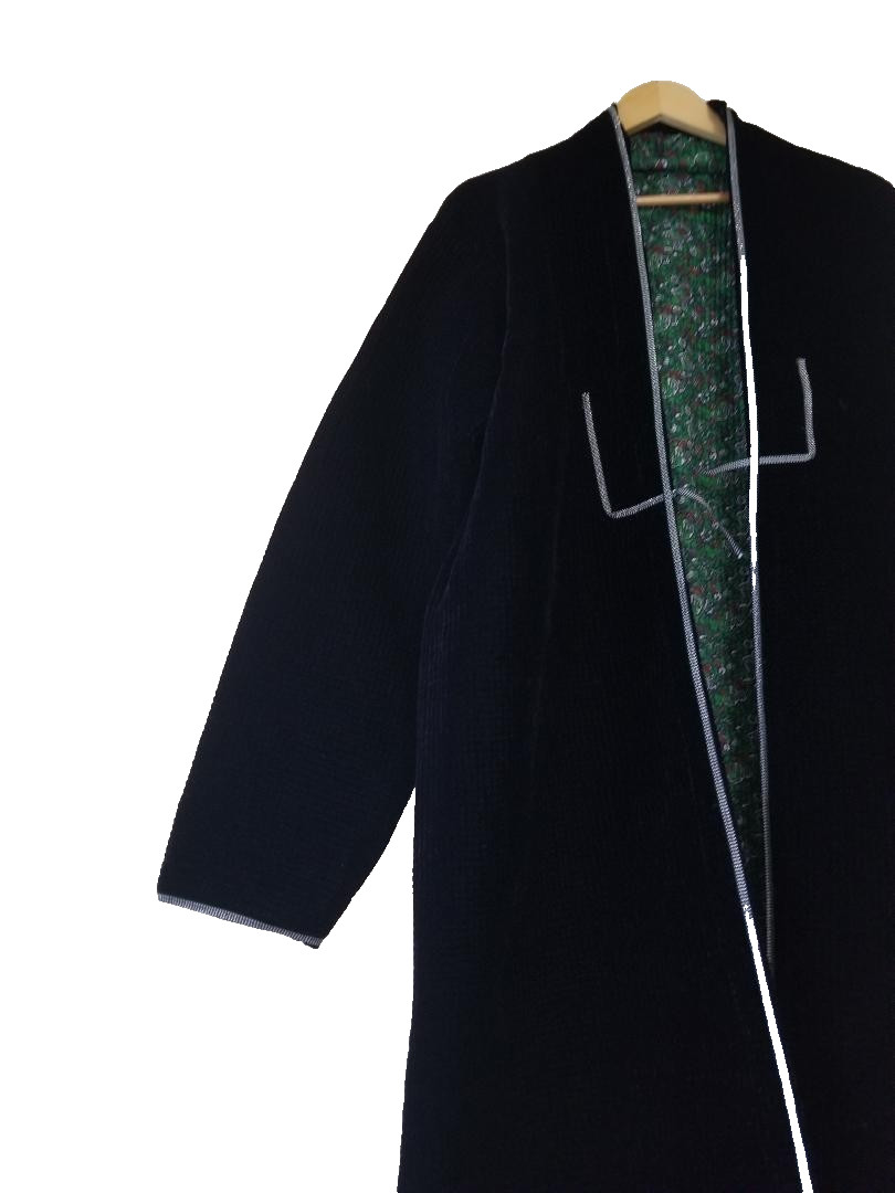 AUTHENTIC UZBEK BAKHMAL CHAPPAN - MIDNITE BLUE - QUILTED VELVET/COTTON BLEND