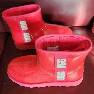 UGG Classic Clear Mini  Hibiscus Pink Boots Womens Sz 8 SHEARLING lining Worn 2x
