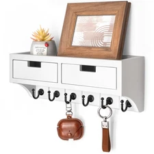 Key Holder Wall Mount with Drawer Organizer: Mail Organizer with 6 Key Hooks ...