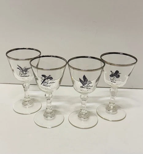 Vtg 60s 4 Pc Federal Glass Sportsman's Wild Game Brandy Glasses Bar Ware Wine