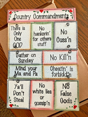 Wooden Hand-Painted Door Plaque Country Ten Commandments 12x9x1 in. New in Box