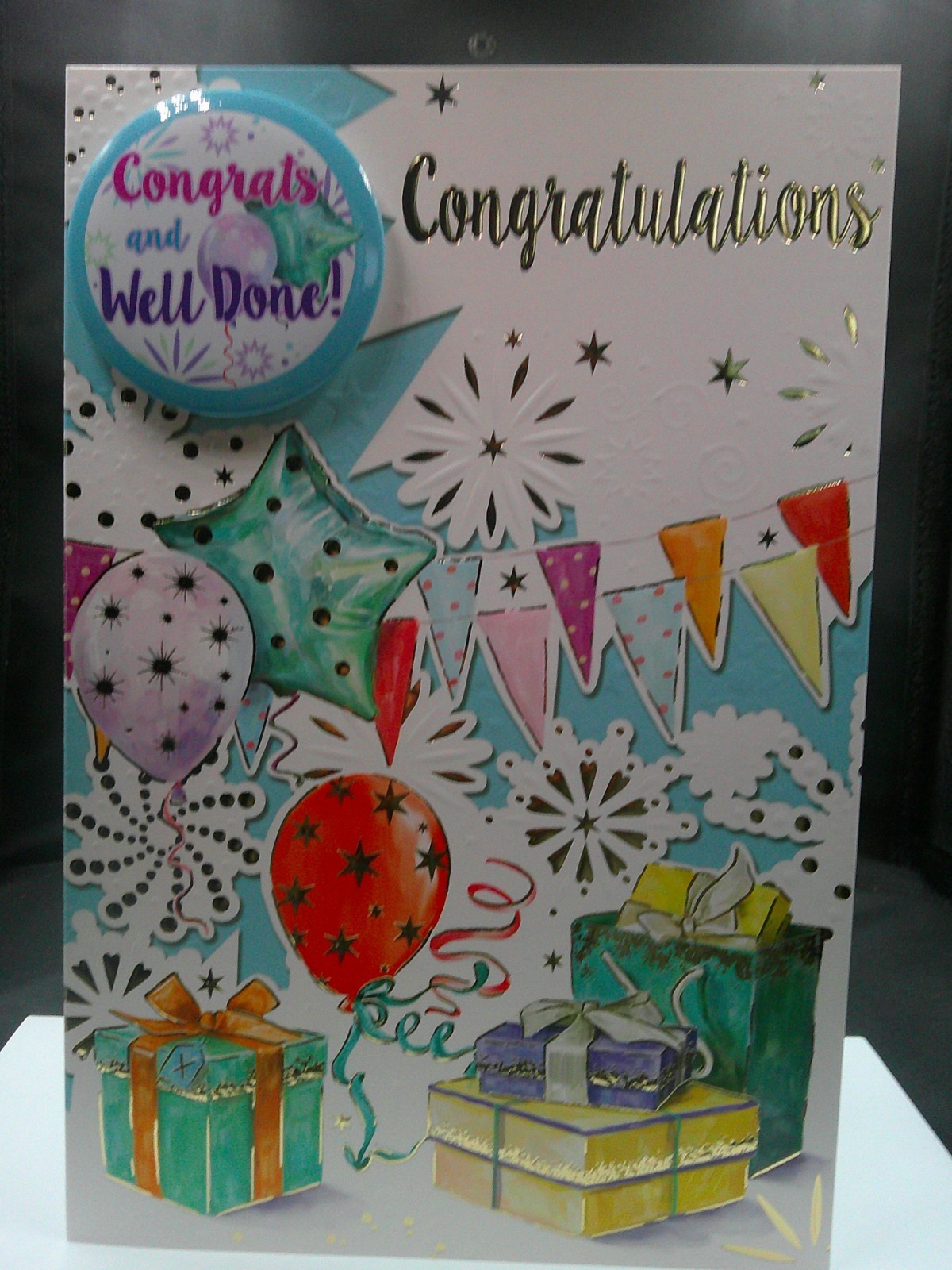 CONGRATULATIONS CARD WITH BADGE VERSE  9"" X 6"" WELL DONE